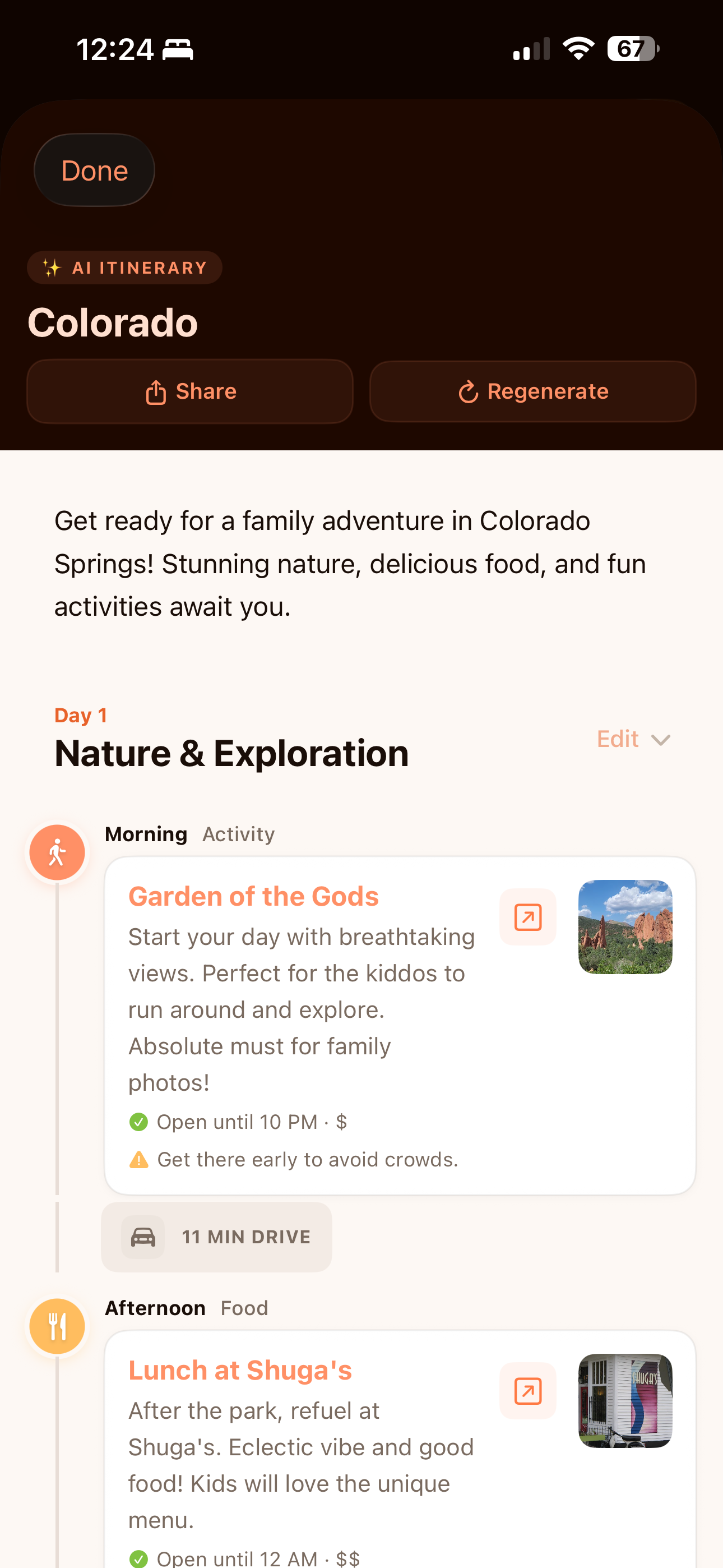 AI itinerary day-by-day timeline